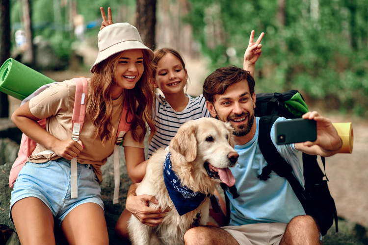 family outside on trip